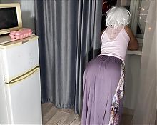 Stepmom in a long dress prefers to be fucked in the ass
