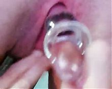 My boyfriend put glass dildo in my soak wet pussy and fingering clitoris loud moaning because strong orgasm