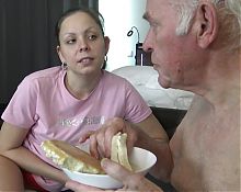 The home help dominates and humiliates her poor old patient